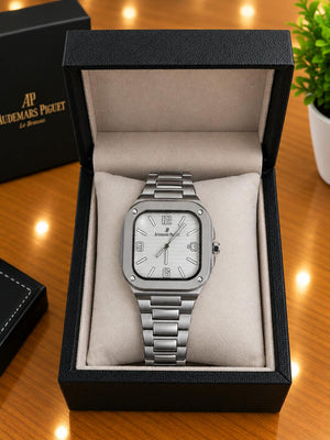 Luxury Square Dial Stainless Steel Watch for Men - Silver