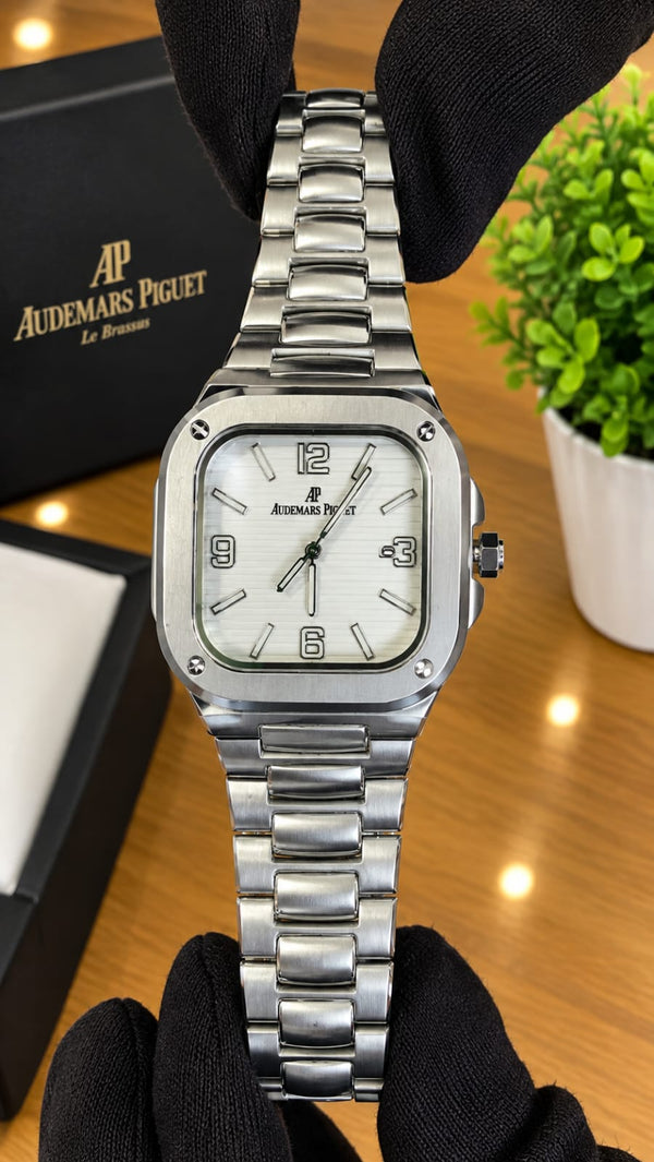 Luxury Square Dial Stainless Steel Watch for Men - Silver
