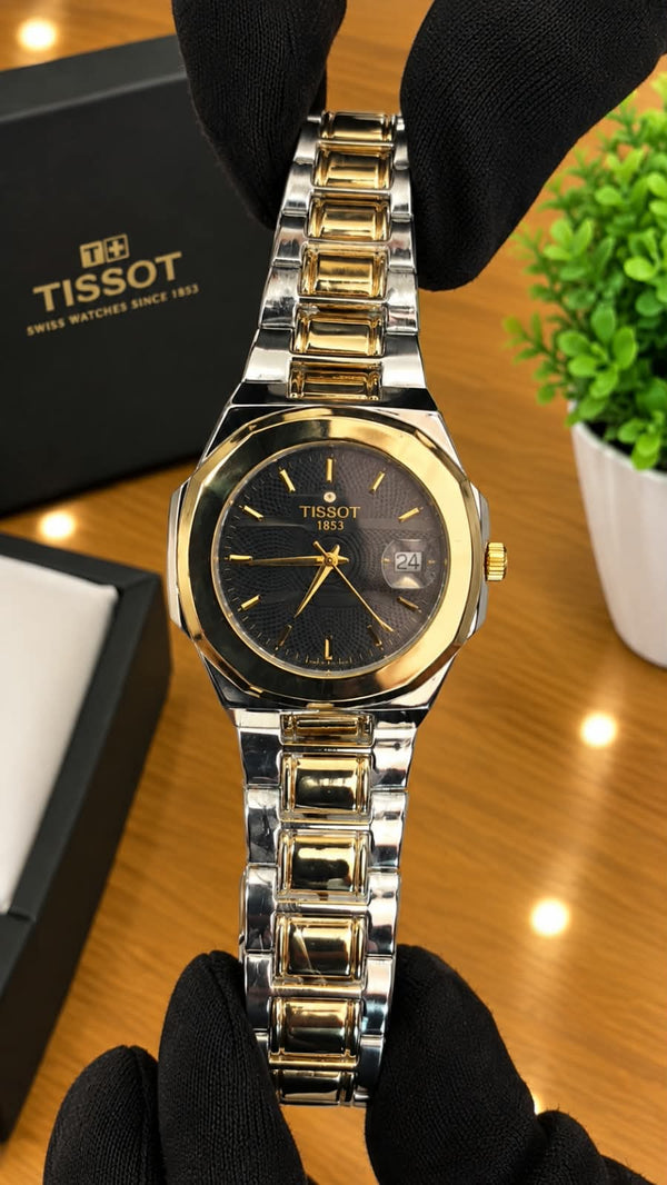 Gold Bezel Black Dial Watch | Two-Tone Stainless Steel
