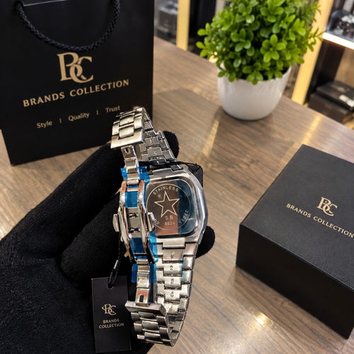 Luxury Square Dial Stainless Steel Watch for Men - Silver