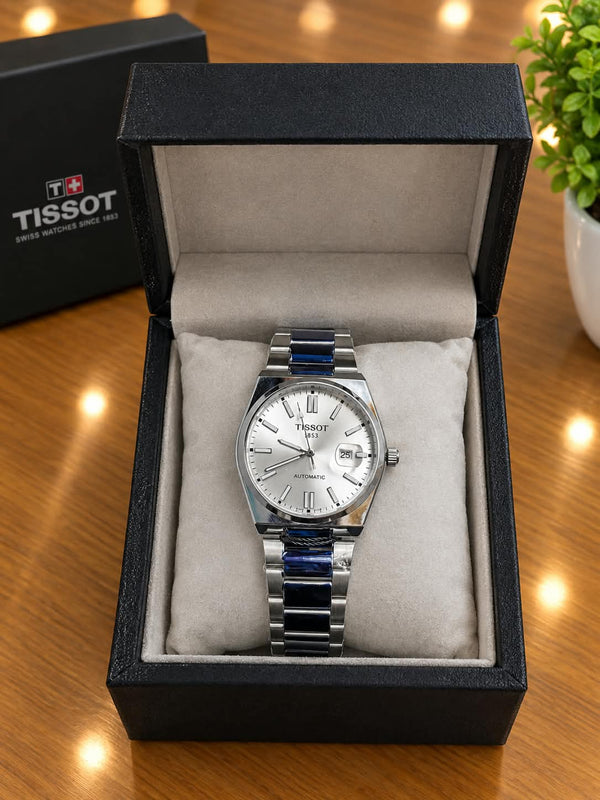 Silver Dial Watch with Blue & Steel Bracelet — Stainless Steel