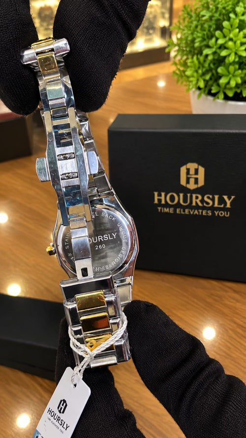 Two-Tone Gold Bezel Silver Dial Watch — Stainless Steel