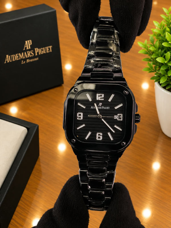 All Black Square Watch | Stainless Steel Bracelet