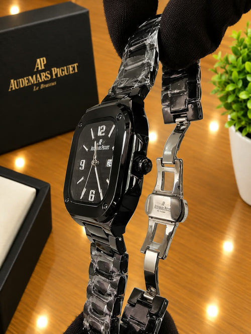 All Black Square Watch | Stainless Steel Bracelet