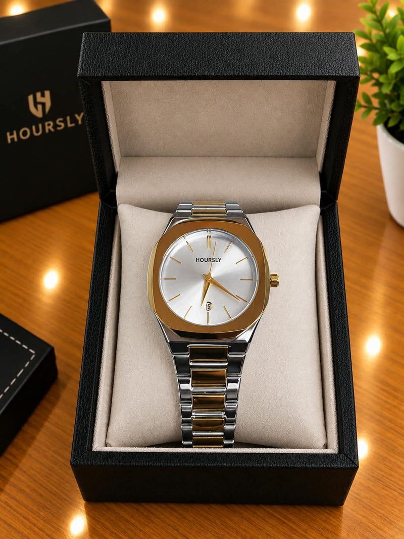 Two-Tone Gold Bezel Silver Dial Watch — Stainless Steel