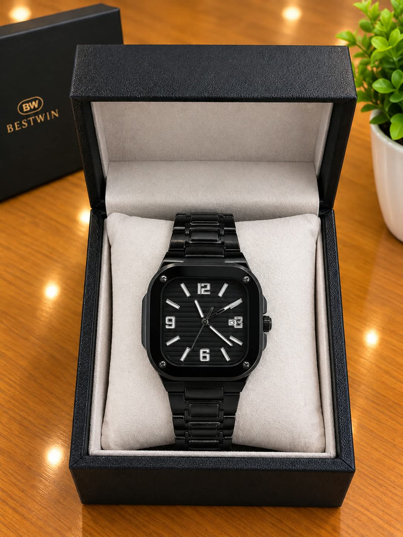 All Black Square Watch | Stainless Steel Bracelet